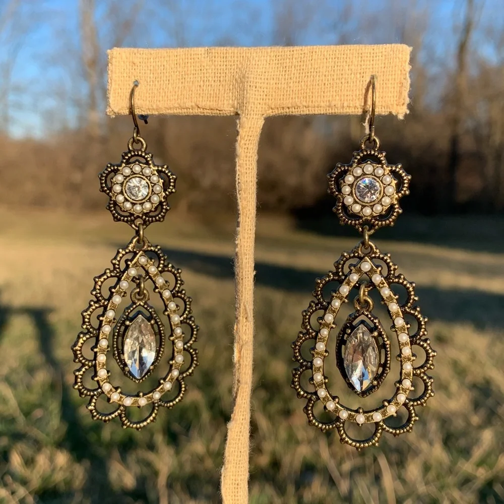 NEW Pearl + Crystal Filigree Earrings Chloe + Isabel